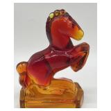 VINTAGE L.E. SMITH AMBERINA GLASS REARING HORSE
