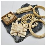 Carved Bone Jewelry Lot w/ Cuffs & Earrings