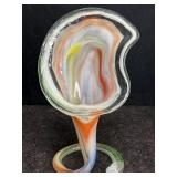 VINTAGE HAND BLOWN ART GLASS TRUMPET VASE
