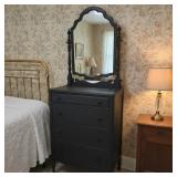 Antique Blacked Highboy Dresser w/ Mirror