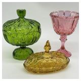 Vintage Colorful Glass , Amber Butter Dish