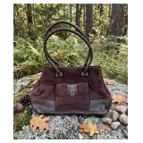 Eddie Bauer Purple Wine Suede Tote Handbag Purse