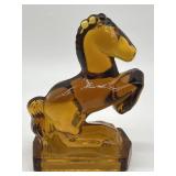 VINTAGE L.E. SMITH AMBER GLASS REARING HORSE BOOK