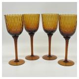 4 Mid Century Amber Goblets , Twisted Stems ,