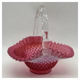 Fenton Cranberry Opalescent Hobnail Basket Art