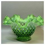Vintage Fenton Glass Green Opalescent Hobnail
