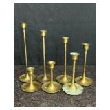 SET 7 BRASS CANDLE STICKS HOLDERS