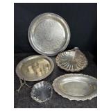10 PCS. SILVER PLATE SERVING TRAYS, DISHES,