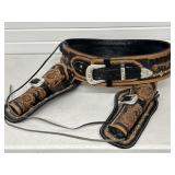 Mexican Leather Tooled Gun Belt w/ 2 Right Hand