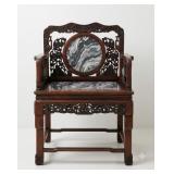 ANTIQUE QING DYNASTY ROSEWOOD & MARBLE CHINESE