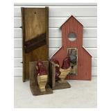 Farmhouse Decor Chicken Bookends, Kraut Cutter &