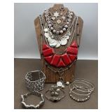 Red, White & Silver Tone Costume Jewelry Set
