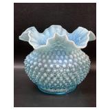 Fenton Blue Opalescent Hobnail Vase 5ï¿½ With