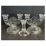 PAIR OF VINTAGE JEANETTE GLASS DOUBLE CANDLESTICK