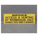 Vtg Brownlee Creek Ranch Posted Metal Sign