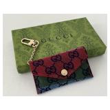 New Gucci Multicolor Card Holder Keychain in Box