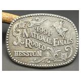 VINTAGE BRASS BELT BUCKLE HESTON 1991 NATIONAL