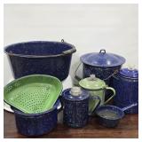 Antique Enamelware: Basin, Pots, & Coffee