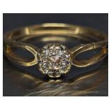 14K Yellow Gold Diamond Cluster Ring , Women