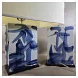 2- WISTERIA BRUSH STROKE CHINOISERIE STYLE LAMPS