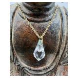 14k 3.98g Signed Necklace Chain & Glass Pendant