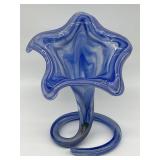 VINTAGE HAND BLOWN ART GLASS STAR TRUMPET VASE
