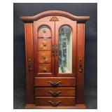 Wooden Tabletop Jewelry Box Armoire Etched Glass