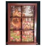 WOOD WALL SHELF UNIT W/ YORKSHIRE TERRIERS IN