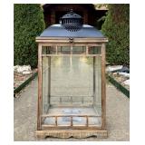 BIG 28" Candle Lantern Display Wood Glass Metal