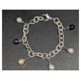 Heavy Sterling Silver 925 & Pearl Charm Bracelet