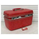 Samsonite Red Train Case / Makeup Case w/ Key