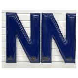 2 Blue Enamel on Metal Letter N Signs Vintage