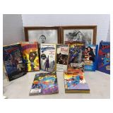 Superman Framed Pictures/ Books/ 3 VHS Tapes.