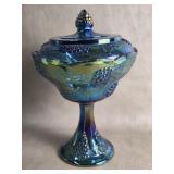 Indiana Carnival Glass Iridescent Blue Covered