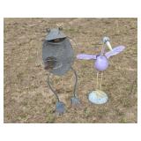 Frog & Bird Whimsical Metal Yard Art