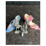 BEJEWELED PEWTER FAIRIES, RESIN HIGH HEEL SHOES &