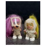 PAIR OF ASTRONAUT TROLL DOLLS PINK & YELLOW HAIR