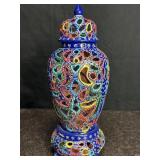 VINTAGE MEXICAN POTTERY HAND PAINTED VASE OPEN