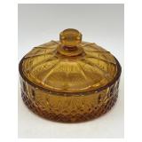 VINTAGE FOSTORIA AMERICAN AMBER COIN GLASS LIDDED