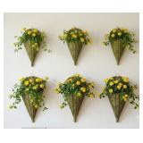 6 Olive Drab Green Wicker Wall Pockets (Flowers