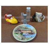Novelty Mugs, Vintage Glass Baby Bottles, Plate,