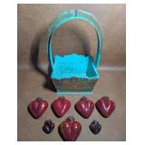 Glass Heart Ornaments & Distressed Wood Basket