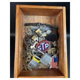 Wood Box w/ Lots of Keys Flat Skeleton Keys ++