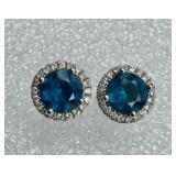14K White Gold Pierced Earrings w/ London Blue