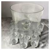 West Virginia Pedestal Glass Punch Bowl w/ 12