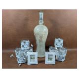 Metal Clad Glass Candle Holders, Vase+