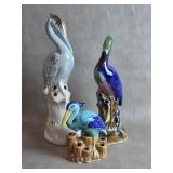 Vtg Heron Hatpin Holder/ Flower Frog Figurines +