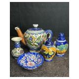 COLORFUL CERAMIC TEA POT JERUSALEM, VASE, SALT &
