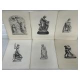 6 VINTAGE PRINTS OF ETCHINGS OF FAMOUS ARTWORK BY