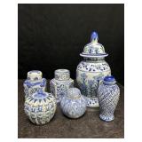BLUE & WHITE CERAMIC GINGER JARS, URNS, DECOR